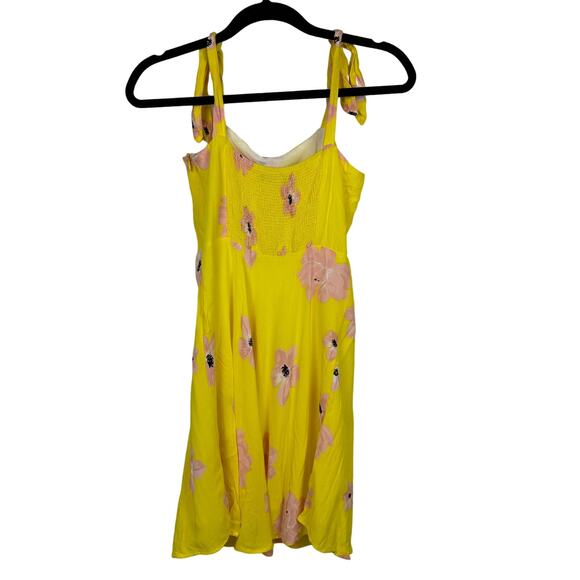 Zara Womens Skater Babydoll Sleeveless Yellow/Pink Floral Mini Dress Medium - Picture 2 of 11